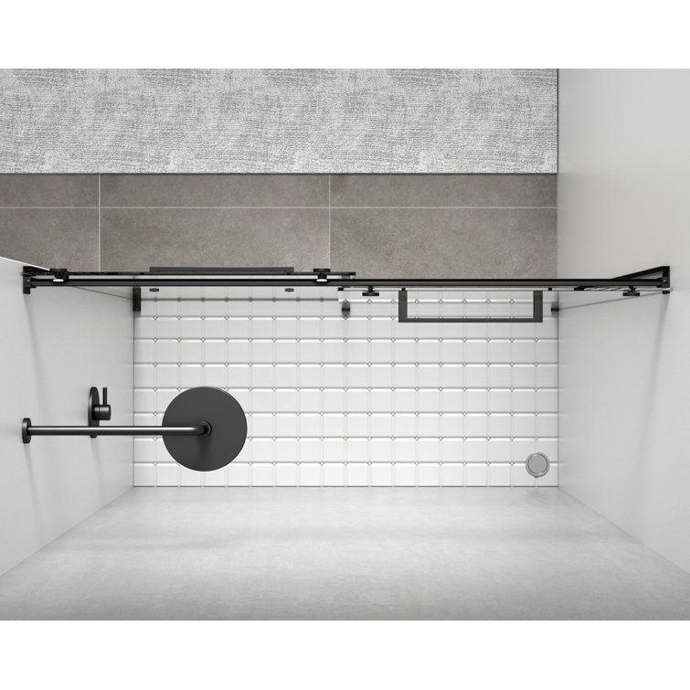 Matte Black Frameless Double Sliding Shower Door, 60 x 76 in