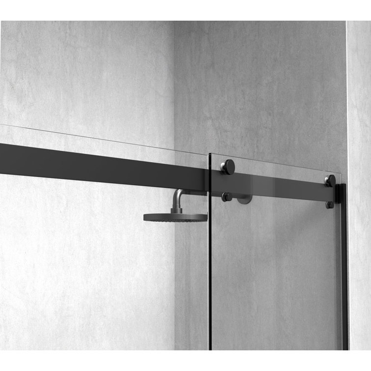 Matte Black Frameless Double Sliding Shower Door, 60 x 76 in