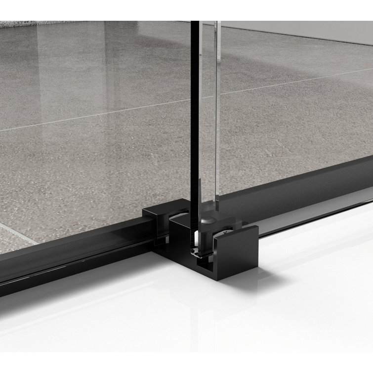 Matte Black Frameless Double Sliding Shower Door, 60 x 76 in