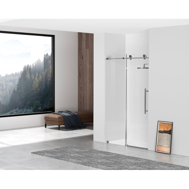 Polished Chrome Frameless Hinged Shower Door with In-Line Panel