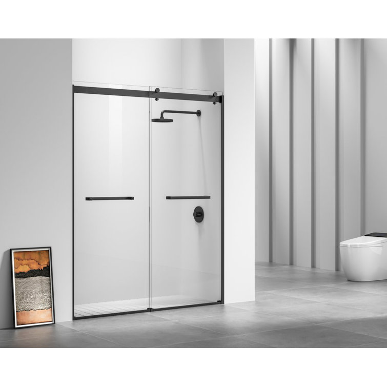 Matte Black Frameless Double Sliding Shower Door, 60 x 76 in
