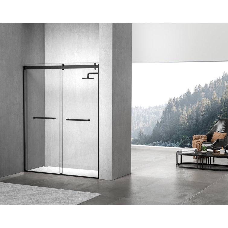Matte Black Frameless Double Sliding Shower Door, 60 x 76 in