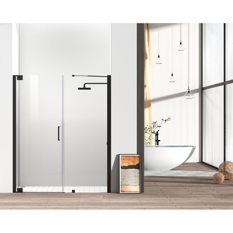 Matte Black Frameless Pivot Shower Door with Heavy-Duty Hinges