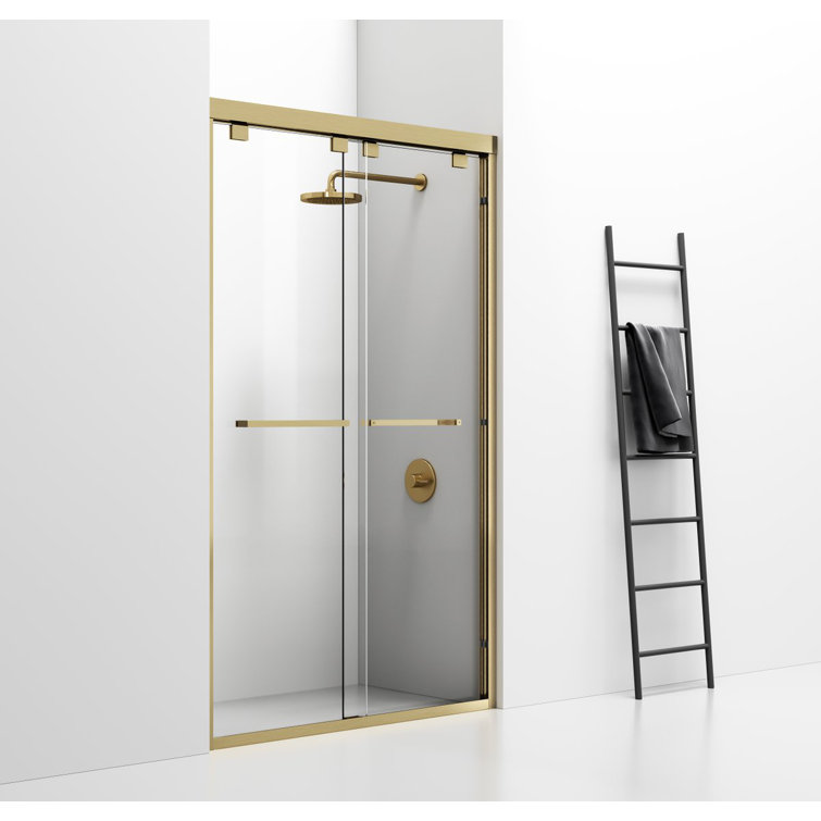 Brushed Gold Frameless Double Sliding Shower Door, 48 x 76 in
