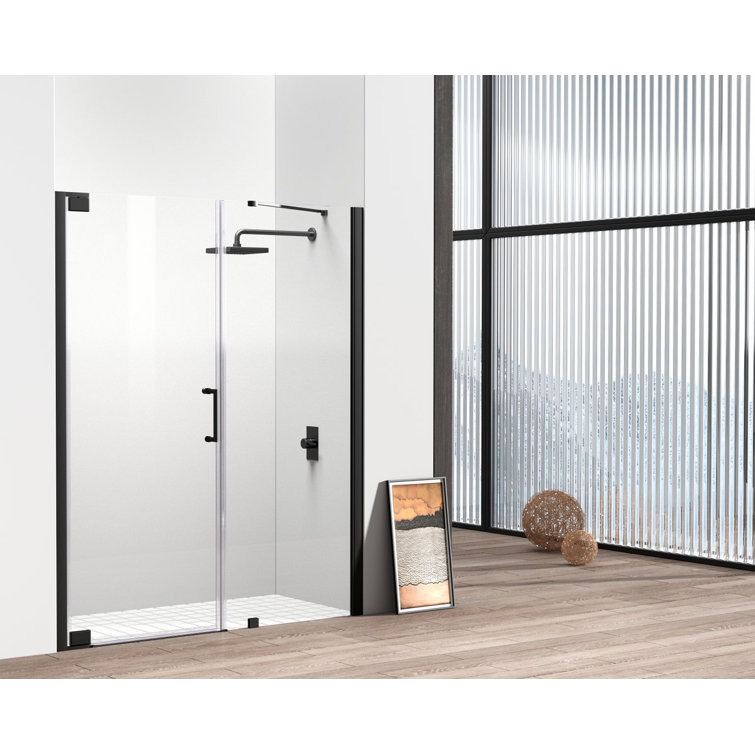 Matte Black Frameless Pivot Shower Door with Heavy-Duty Hinges
