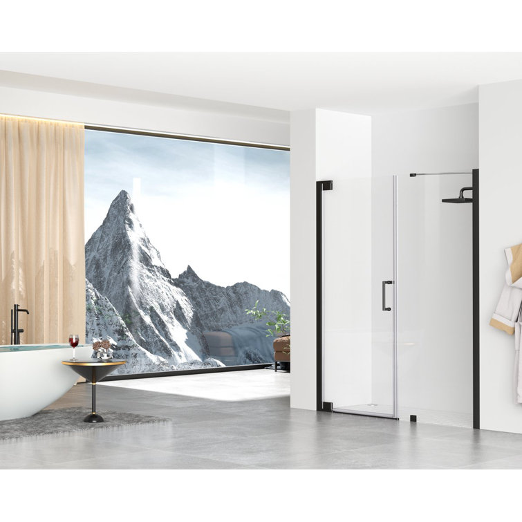 Matte Black Frameless Pivot Shower Door with Heavy-Duty Hinges