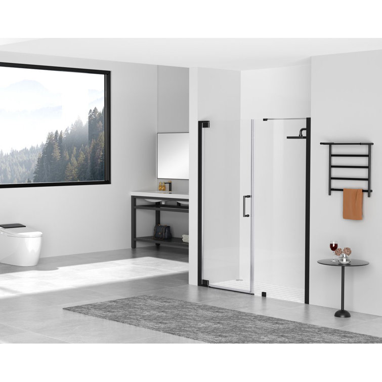 Matte Black Frameless Pivot Shower Door with Heavy-Duty Hinges