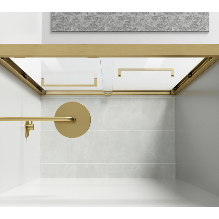 Brushed Gold Frameless Double Sliding Shower Door, 48 x 76 in