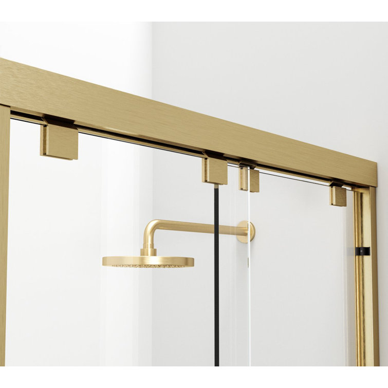 Brushed Gold Frameless Double Sliding Shower Door, 48 x 76 in