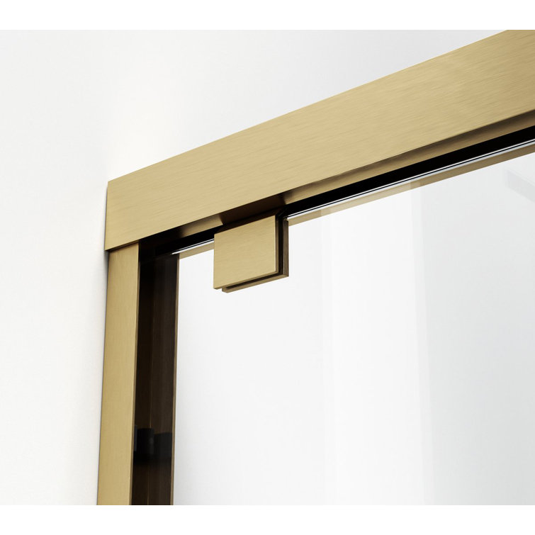 Brushed Gold Frameless Double Sliding Shower Door, 48 x 76 in