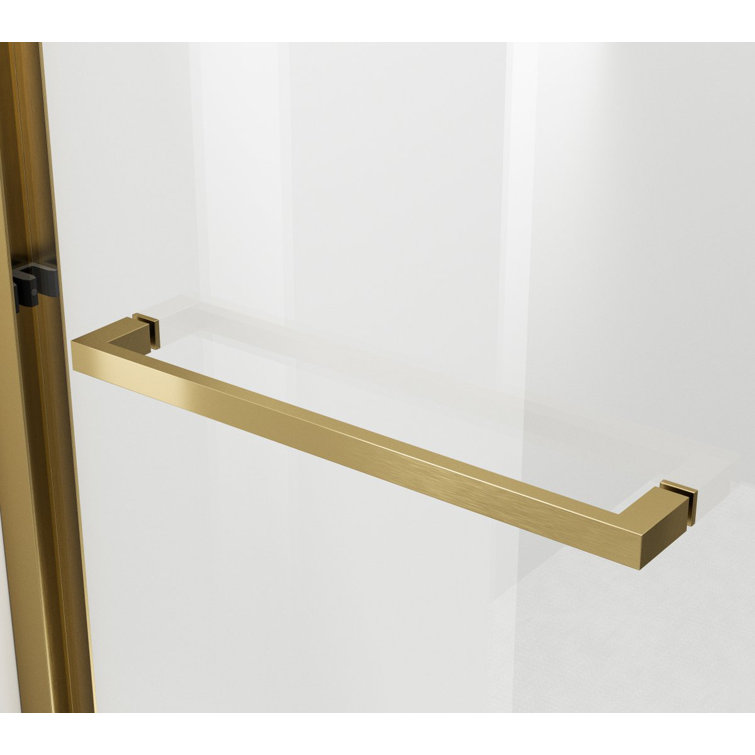 Brushed Gold Frameless Double Sliding Shower Door, 48 x 76 in