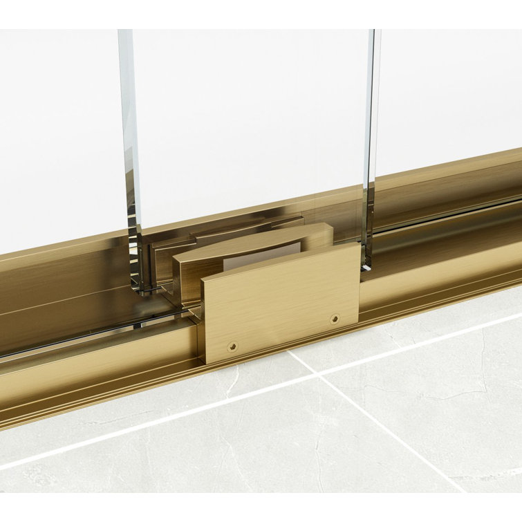 Brushed Gold Frameless Double Sliding Shower Door, 48 x 76 in