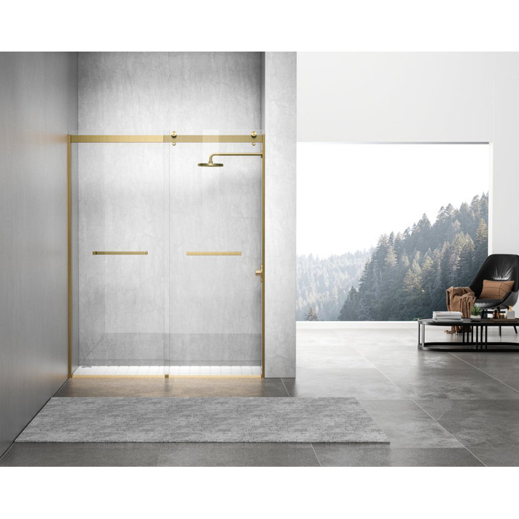 60" Frameless Double Sliding Shower Door in Brushed Gold