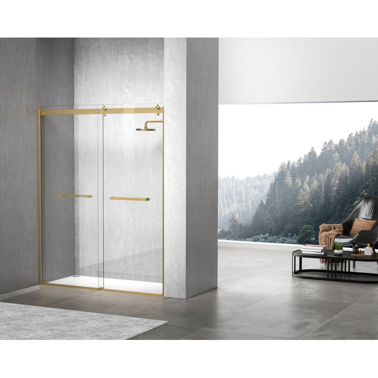 60" Frameless Double Sliding Shower Door in Brushed Gold