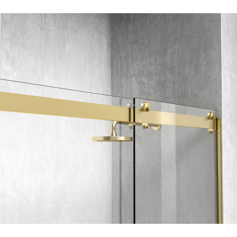 60" Frameless Double Sliding Shower Door in Brushed Gold