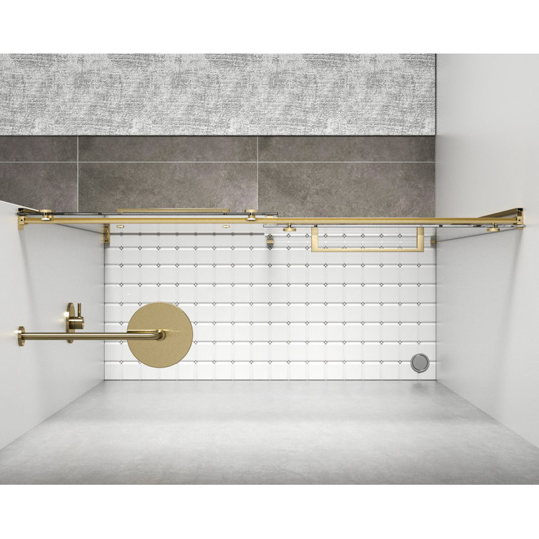 60" Frameless Double Sliding Shower Door in Brushed Gold