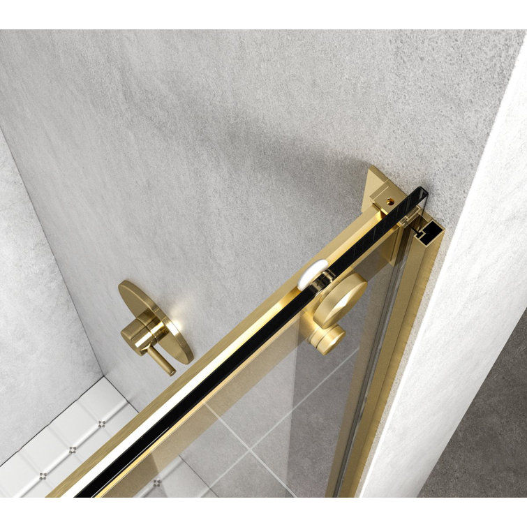 60" Frameless Double Sliding Shower Door in Brushed Gold