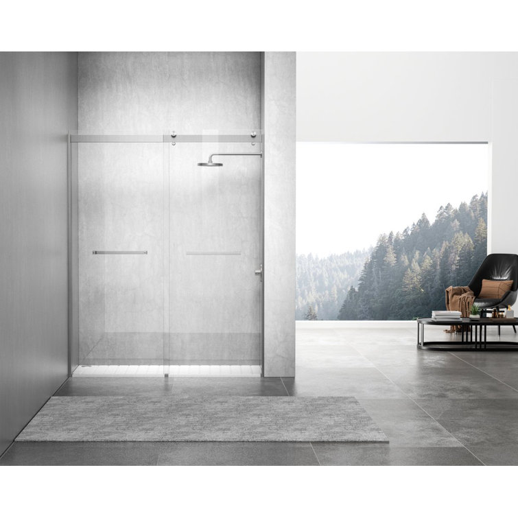 60" Frameless Double Sliding Shower Door in Brushed Nickel