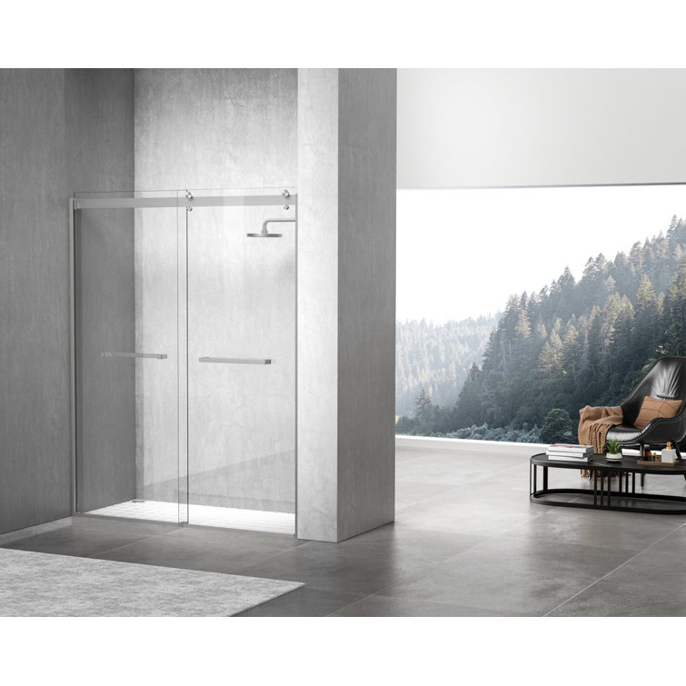 60" Frameless Double Sliding Shower Door in Brushed Nickel