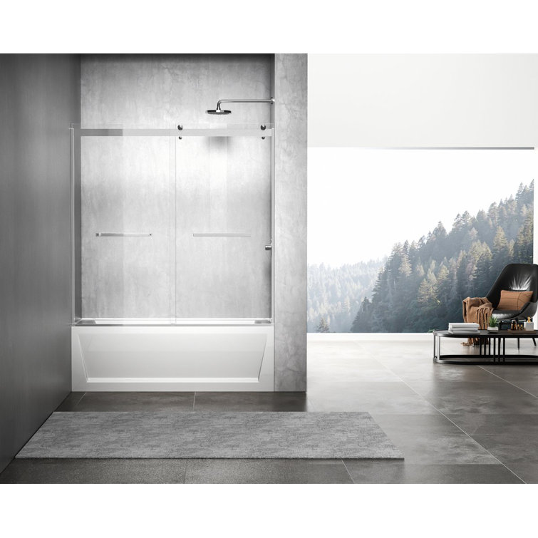 Brushed Nickel 60" Frameless Double Sliding Tub Door