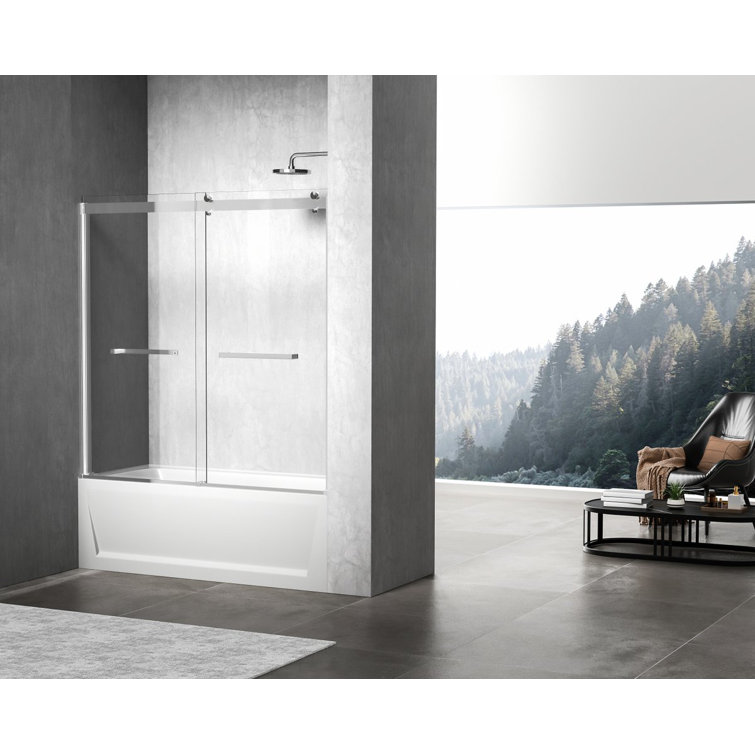 Brushed Nickel 60" Frameless Double Sliding Tub Door