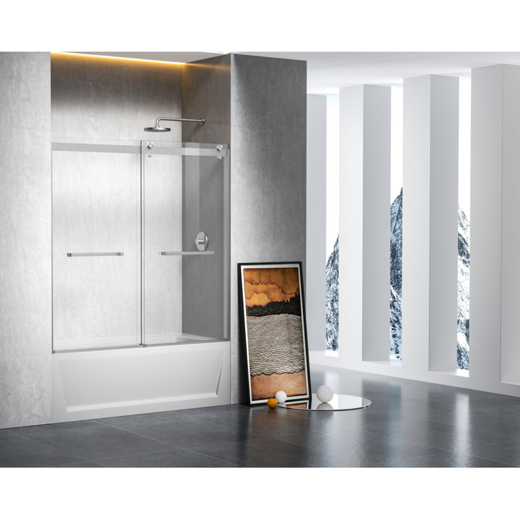 Brushed Nickel 60" Frameless Double Sliding Tub Door