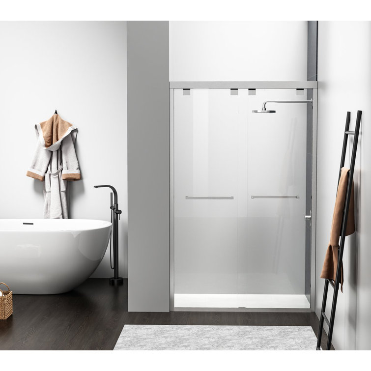 48" Brushed Nickel Frameless Double Sliding Shower Door
