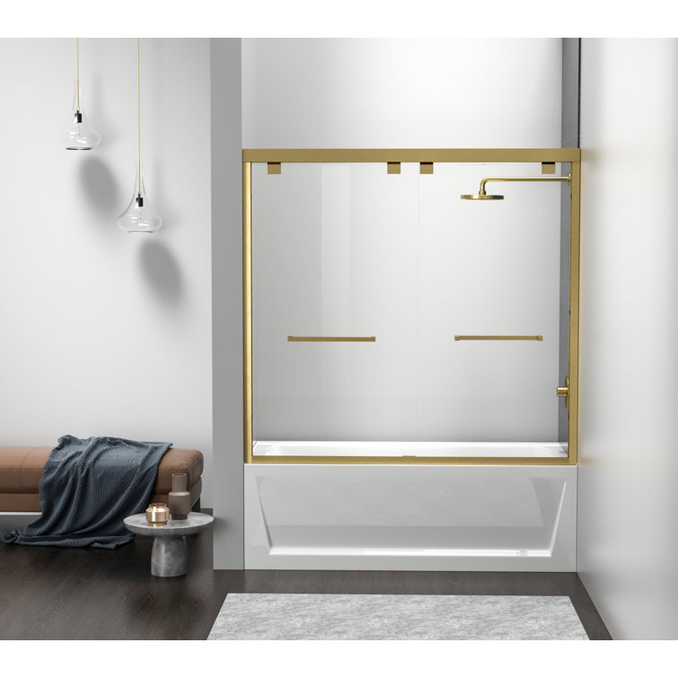 60" Brushed Gold Semi-Frameless Double Sliding Tub Door
