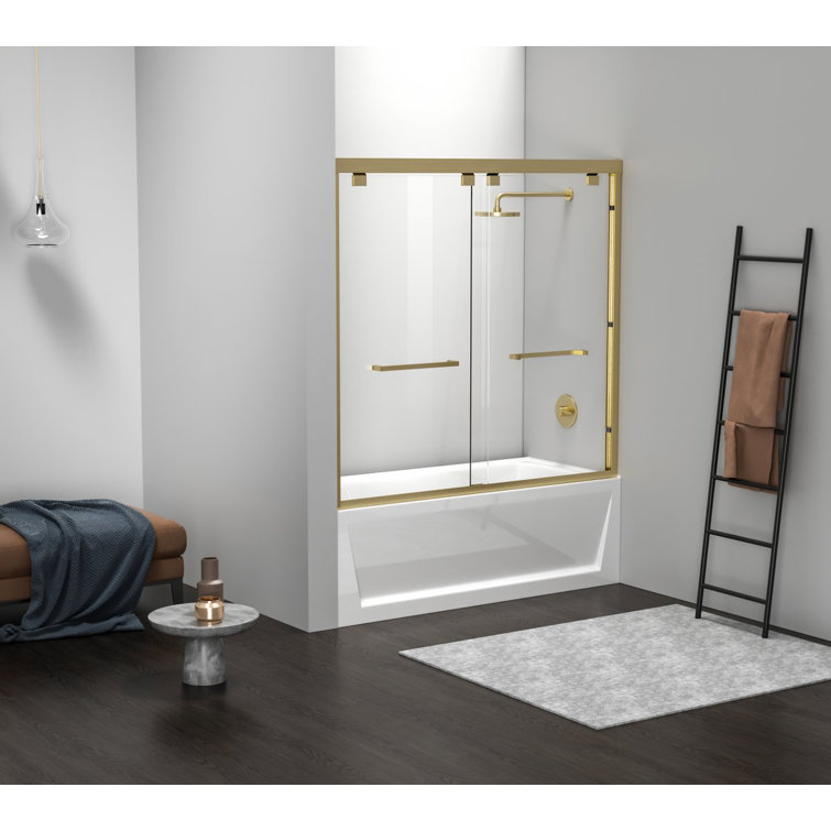 60" Brushed Gold Semi-Frameless Double Sliding Tub Door