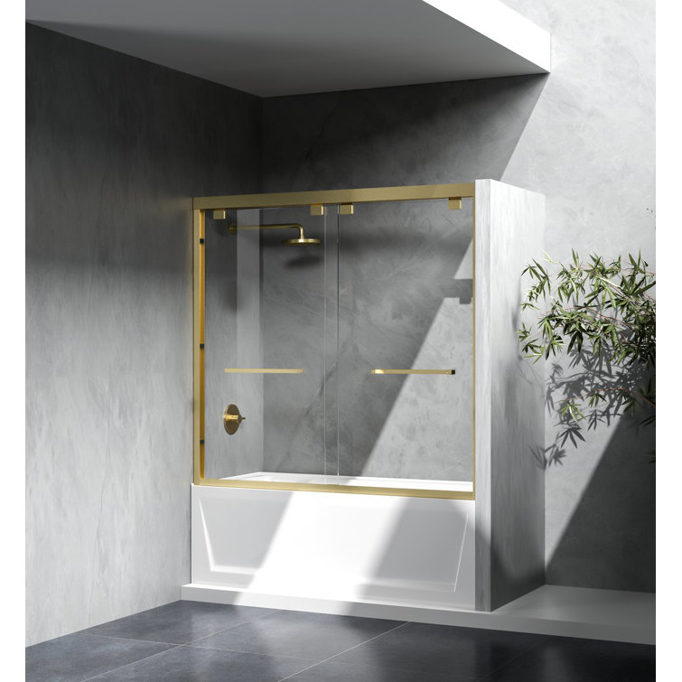 60" Brushed Gold Semi-Frameless Double Sliding Tub Door