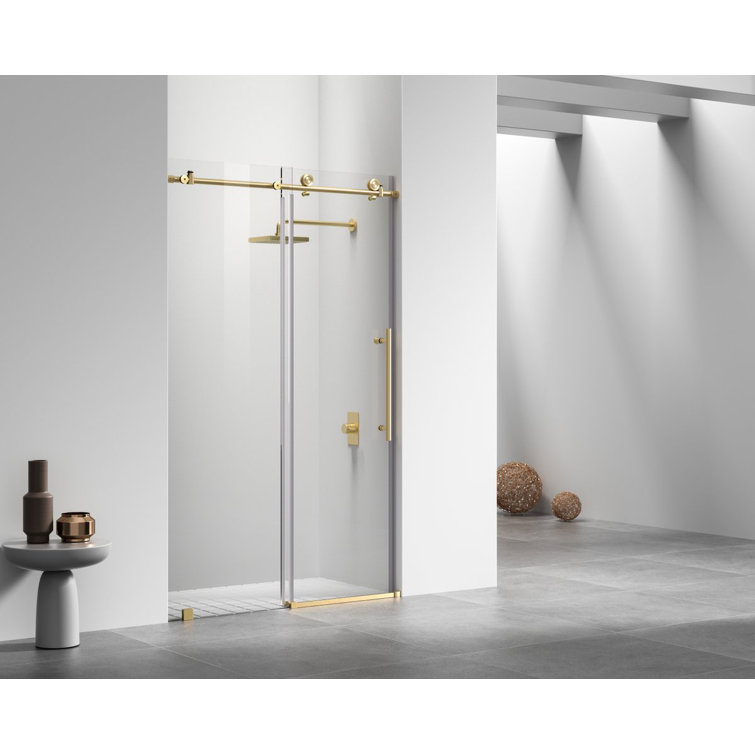 Raleigh Brushed Gold Frameless Hinged Shower Door