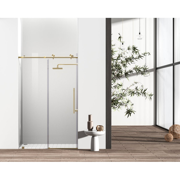 Raleigh Brushed Gold Frameless Hinged Shower Door
