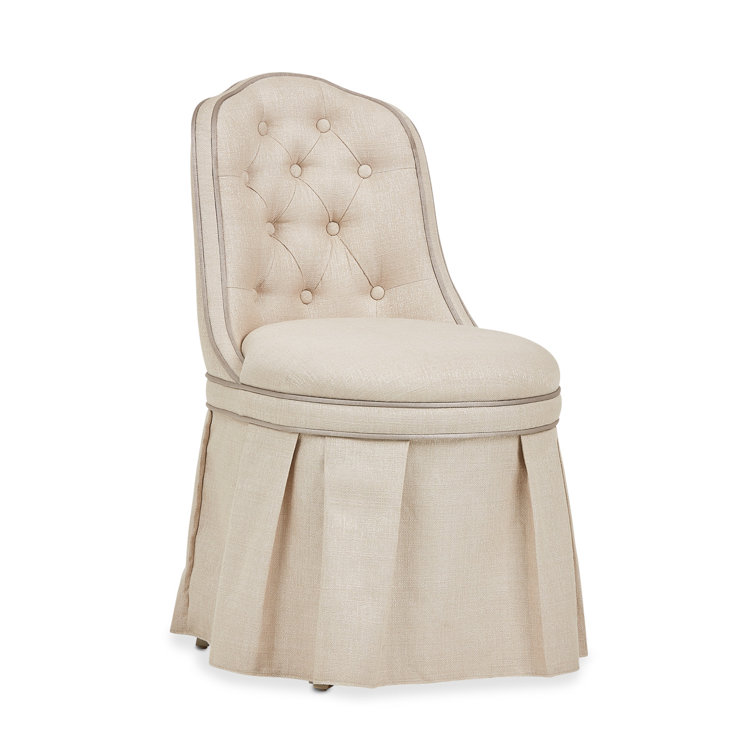 Frosted Hazelnut Elegance Tufted Vanity Chair with Birch Legs