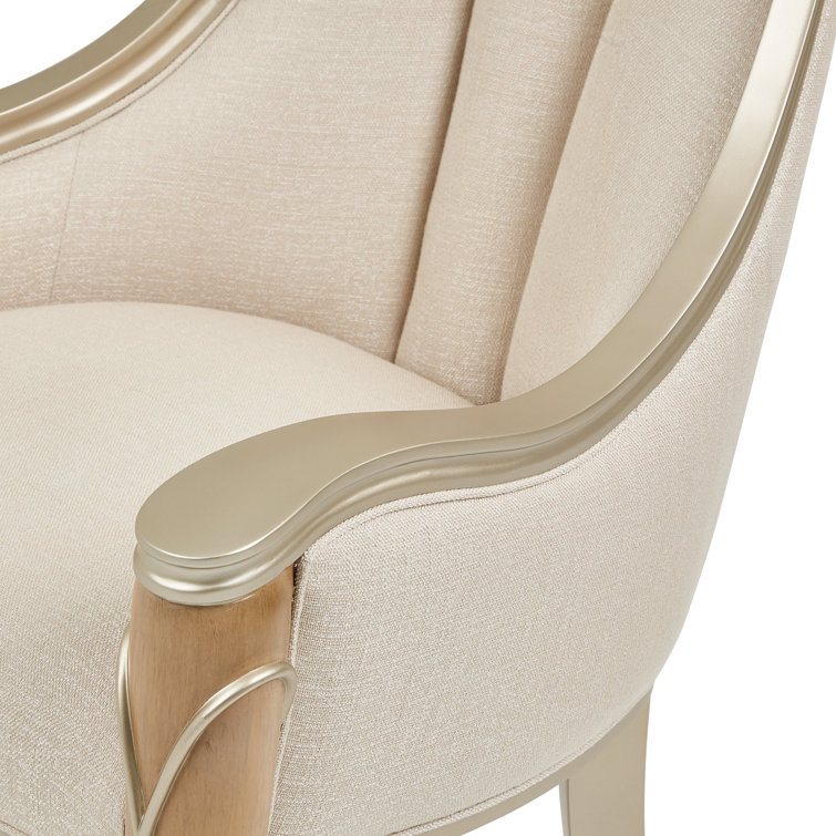Caramel Frosted Linen Upholstered Birch Arm Chair