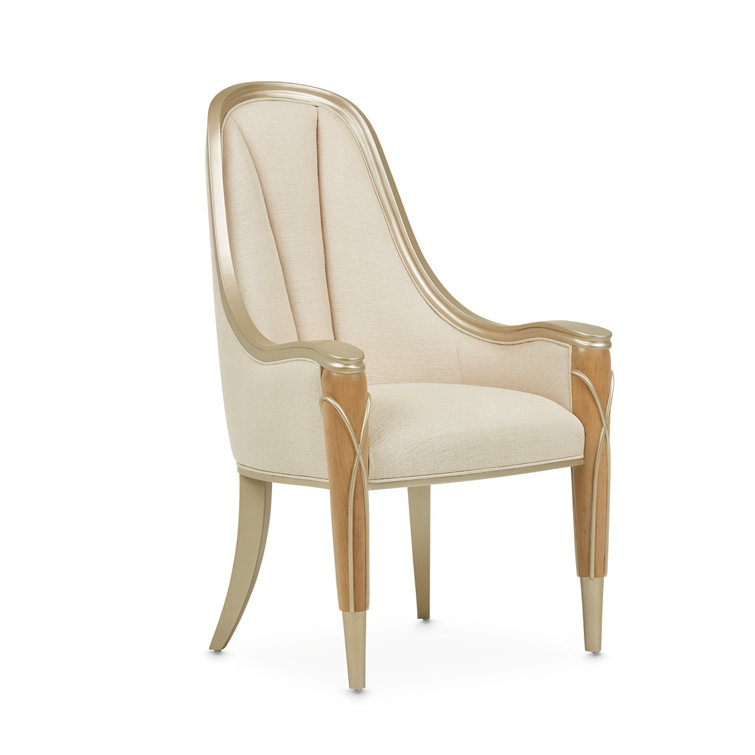 Caramel Frosted Linen Upholstered Birch Arm Chair