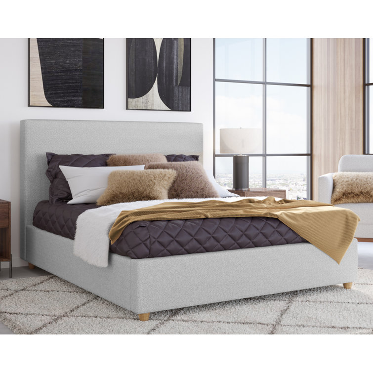 Gray Denim Upholstered King Headboard with Pine Frame