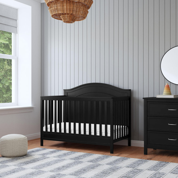 Ebony Solid Wood 4-in-1 Convertible Crib with Arched Headboard