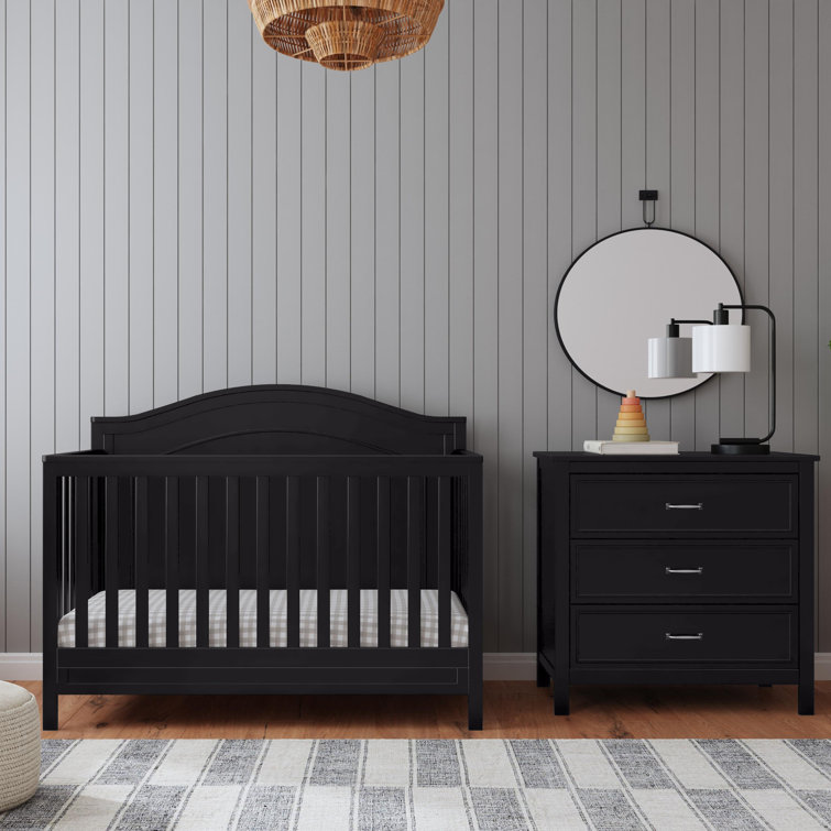 Ebony Solid Wood 4-in-1 Convertible Crib with Arched Headboard