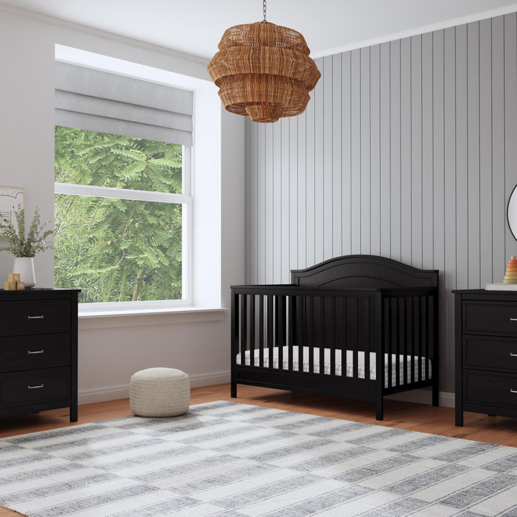 Ebony Solid Wood 4-in-1 Convertible Crib with Arched Headboard