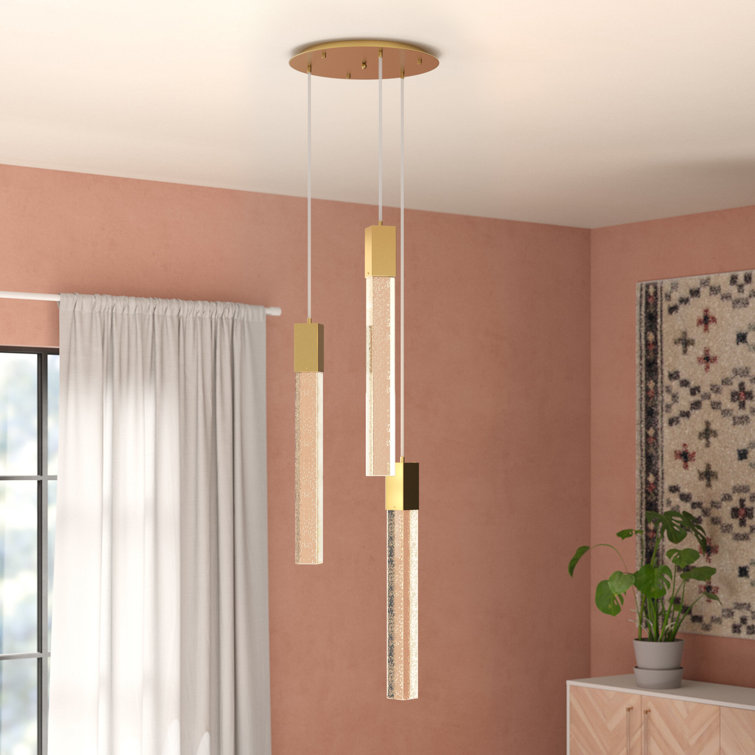 Satin Gold 3-Light LED Cluster Pendant with Crystal Bars