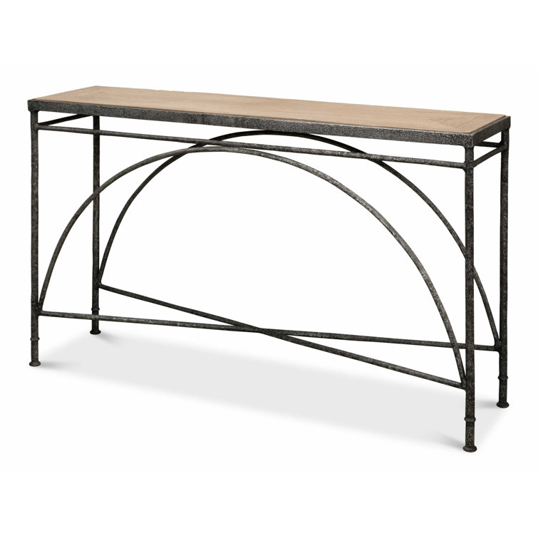 54'' Rectangular Flaky Pine and Black Metal Console Table