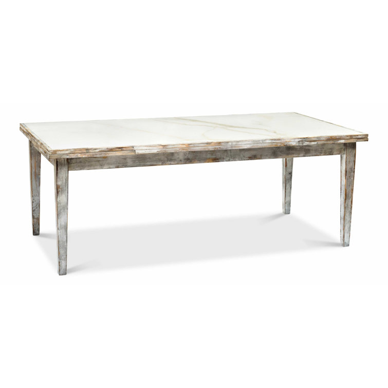 Beige Rectangular Extendable Marble Top Dining Table