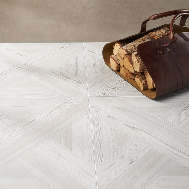 Large Format White Porcelain Wood Look Floor Tile