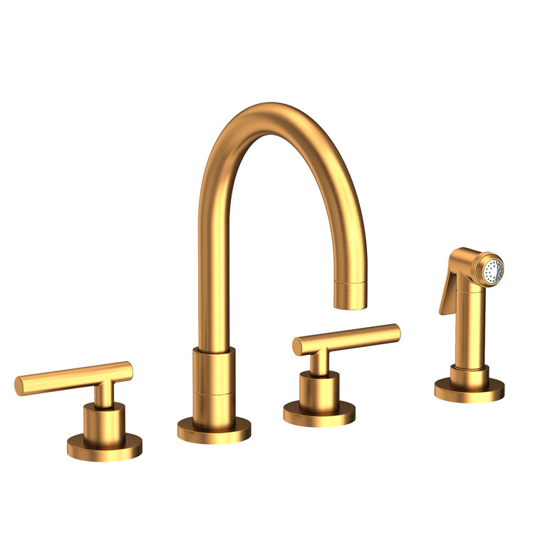 Satin Gold Double Handle Kitchen Faucet with Side Spray