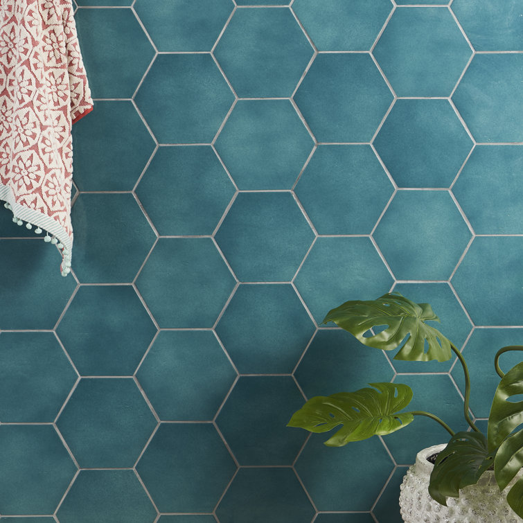 Triton 7" x 8" Glossy Green Hexagon Porcelain Tile