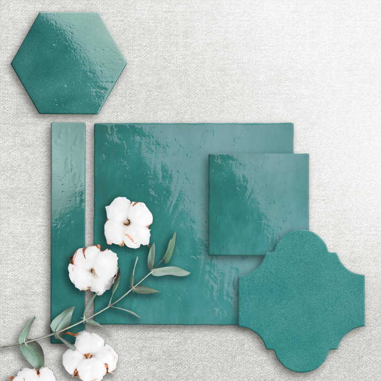 Triton 7" x 8" Glossy Green Hexagon Porcelain Tile