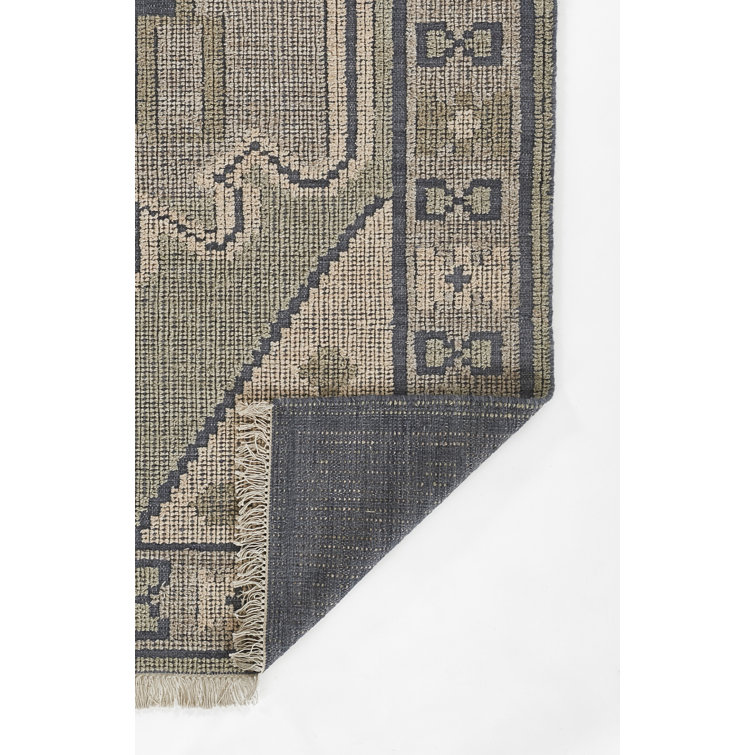 Cielo Blue and Beige Handwoven Wool 9' x 12' Rug