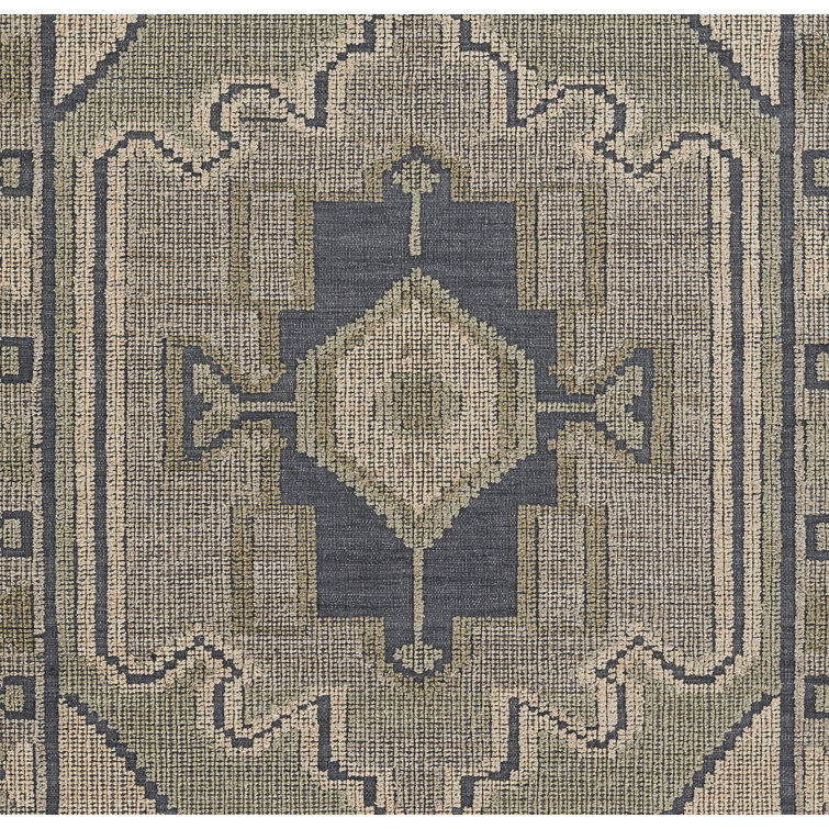 Cielo Blue and Beige Handwoven Wool 9' x 12' Rug