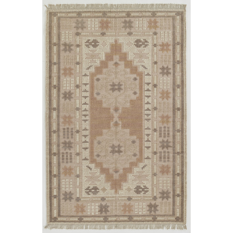 Blush and Earth Handwoven Wool Medallion Rug 2' x 3'