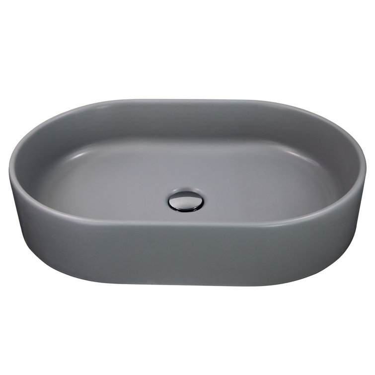 Matte Concrete Oval Ceramic Vessel Bathroom Sink